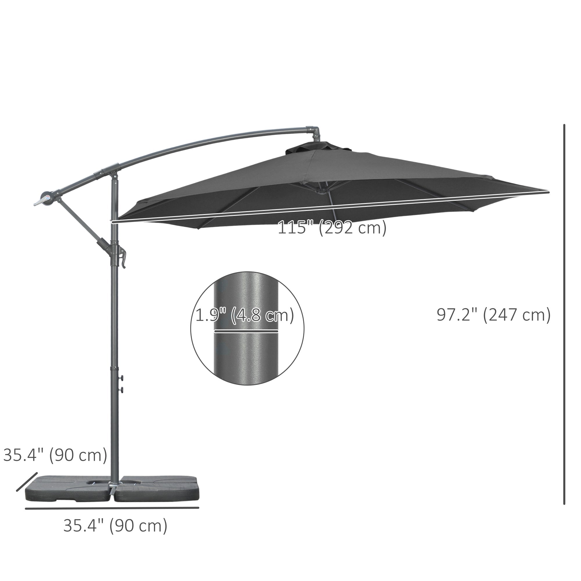 Outsunny Offset Patio Umbrella: 9.6ft Banana Cantilever Hanging Parasol with Base Crank Black