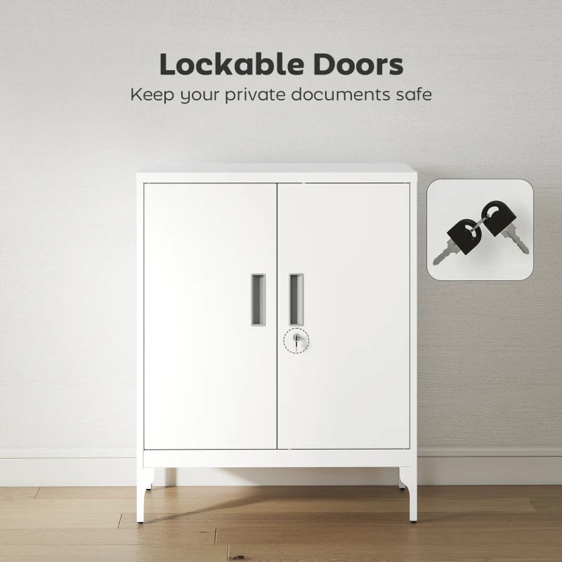Office Storage Cabinet with Lock, Filing Cabinet with Adjustable Shelves and Doors for Home Office, Garage, White