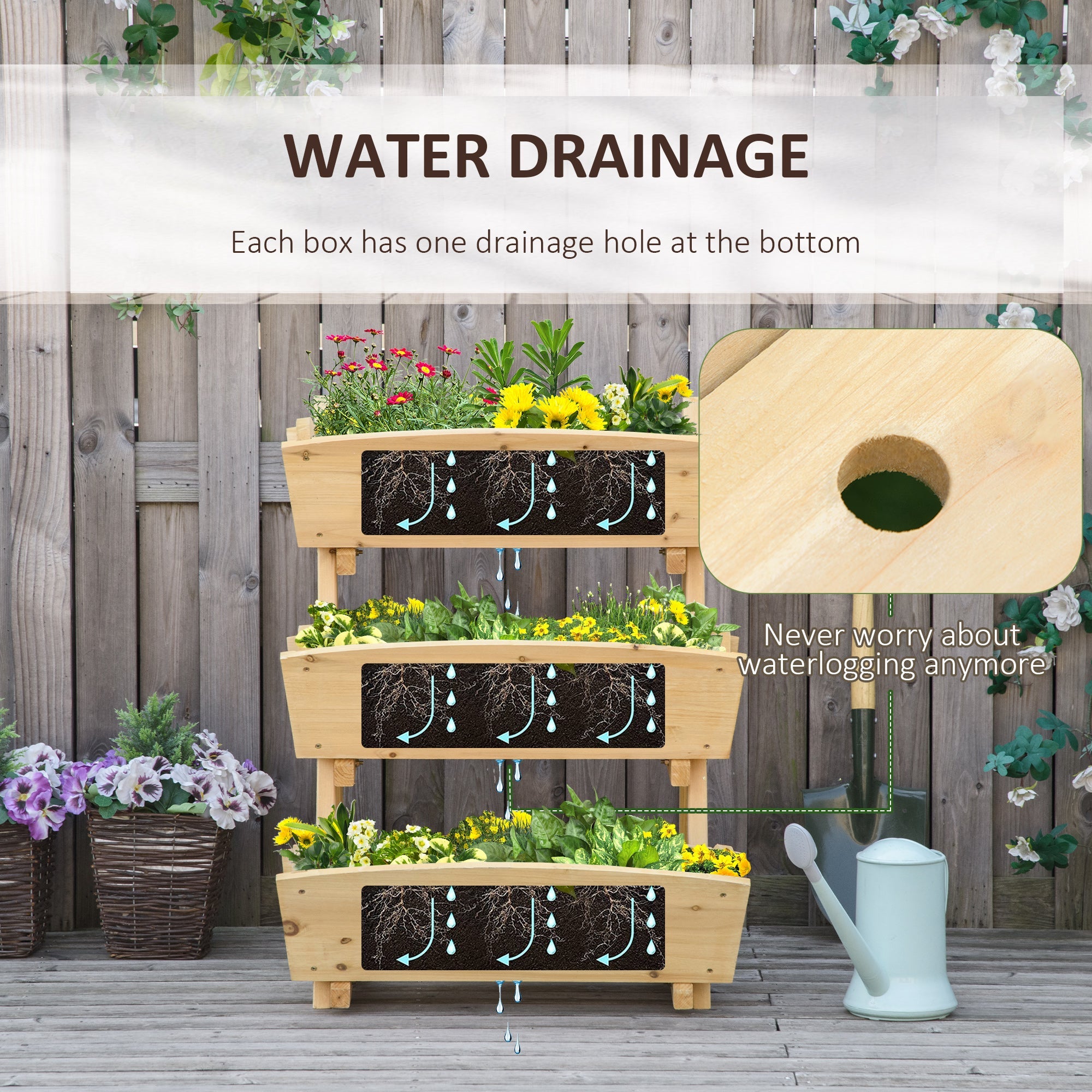 Outsunny 3-Tier Raised Vertical Garden Bed: Wooden Elevated Planter Kit for Flowers, Veggies & Herbs
