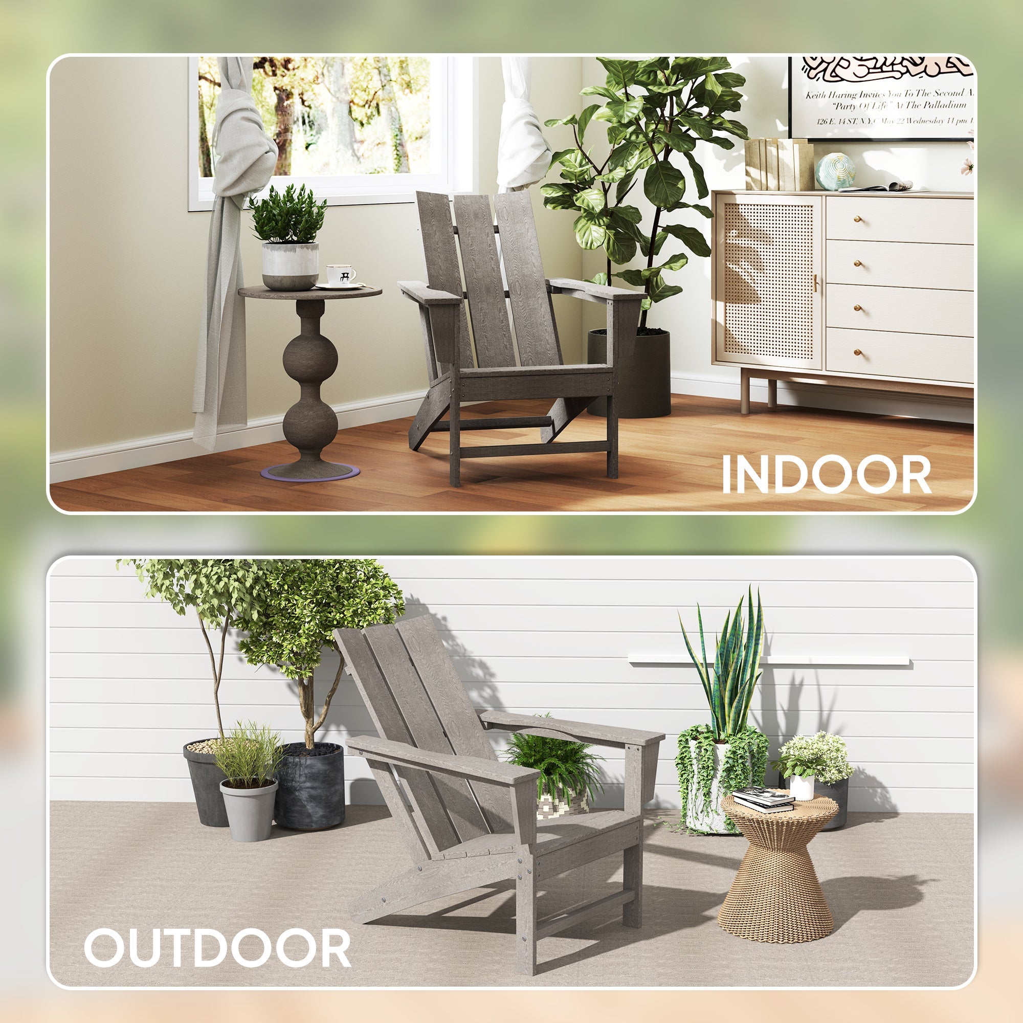 Outsunny HDPE Plastic Adirondack Chair, Muskoka Chair with High Back and Wide Armrests for Fire Pit, Patio, Porch, Dark Grey