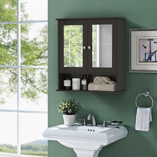 Bathroom Wall Mount Mirror Cabinet Organizer-Brown - Free Shipping