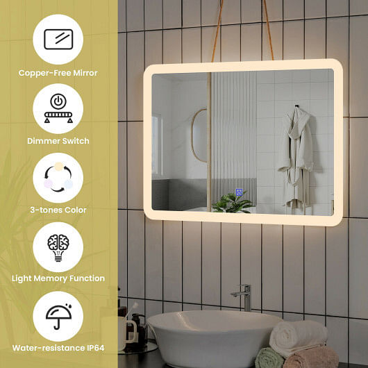 LED Wall-mounted Bathroom Rounded Arc Corner Mirror with Touch - Free Shipping