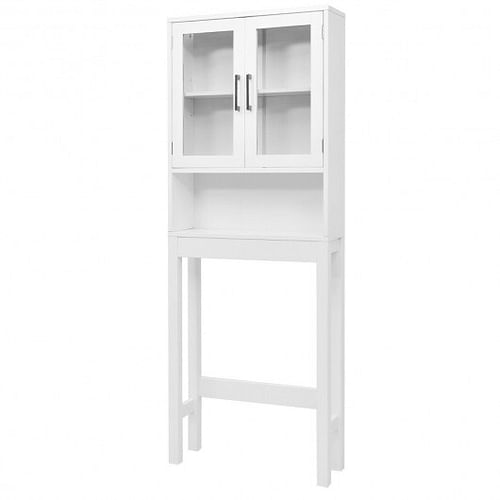 Over the Toilet Storage Cabinet Bathroom Space Saver with Tempered Glass Door - Free Shipping