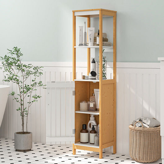 Bathroom Floor Cabinet with Door Shelves Adjustable Shelf-Natural - Free Shipping