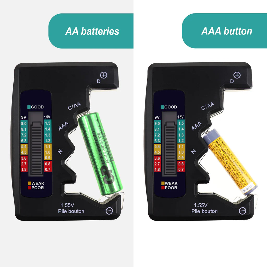 Universal Battery Tester with LCD Display for AA, AAA, C, D, N, 9V & Button Cell Batteries