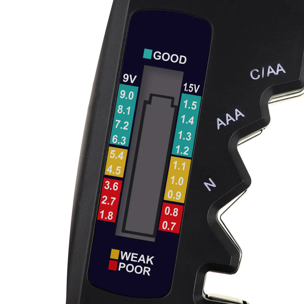 Universal Battery Tester with LCD Display for AA, AAA, C, D, N, 9V & Button Cell Batteries
