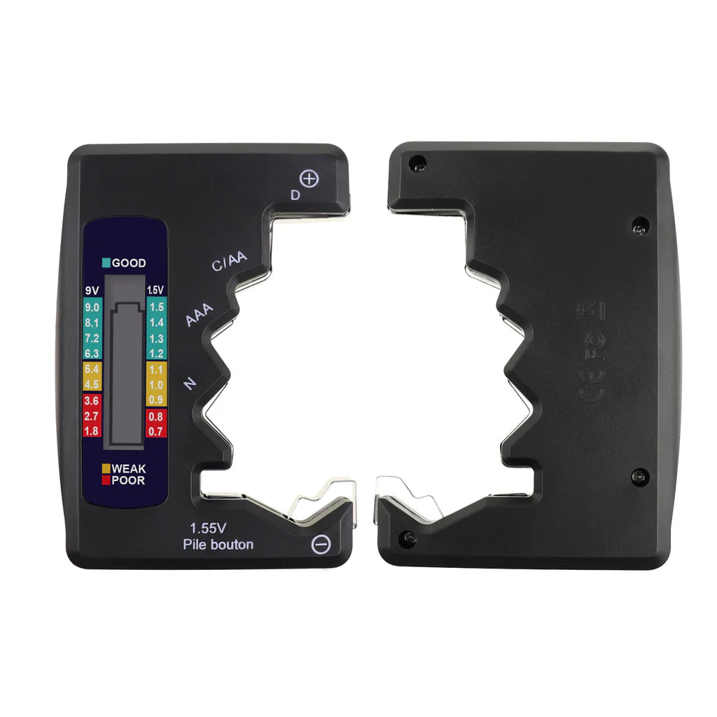 Universal Battery Tester with LCD Display for AA, AAA, C, D, N, 9V & Button Cell Batteries