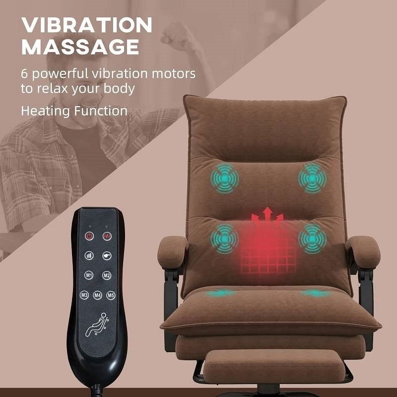 Double Padded Executive Massage Heated Office Chair Brown - Free Shipping