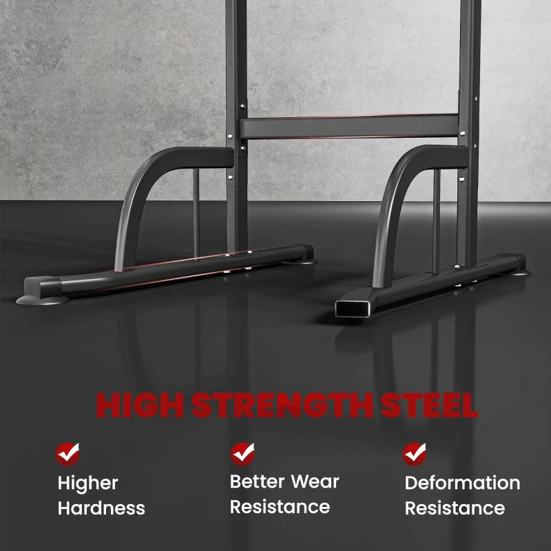 Soozier Power Tower Dip Station Pull Up Bar, Multi-Function Push Up Equipment with Adjustable Height for Home Gym Strength Training Workout Fitness, Black