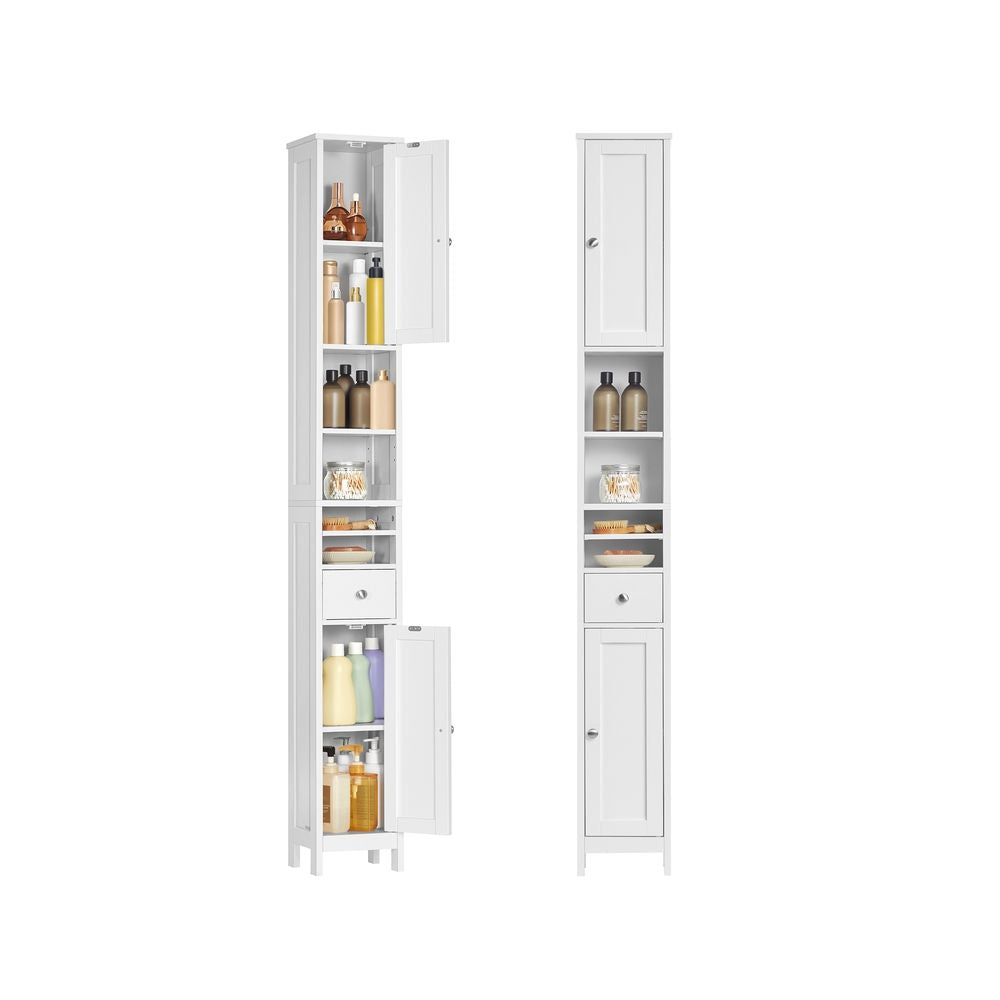 VASAGLE Tall Slim Storage Cabinet with Drawer for Small Spaces – Cloud White
