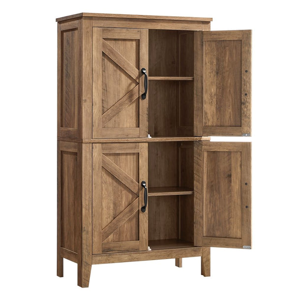 Farmhouse Storage Cabinet with 4 Barn Doors and Adjustable Shelves – Honey Brown