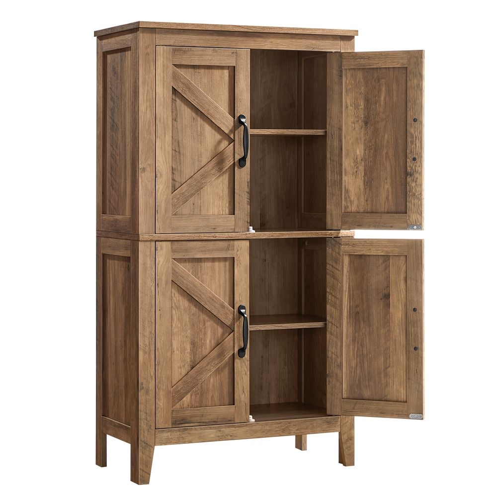 Farmhouse Storage Cabinet with 4 Barn Doors and Adjustable Shelves – Honey Brown