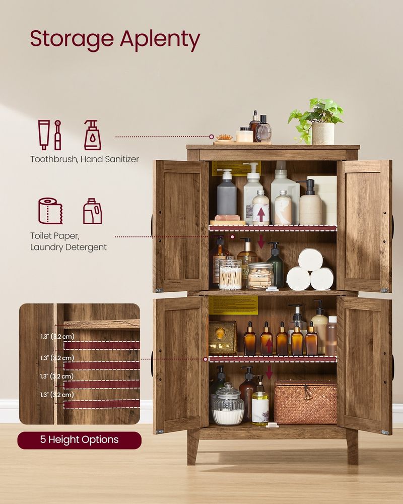 Farmhouse Storage Cabinet with 4 Barn Doors and Adjustable Shelves – Honey Brown
