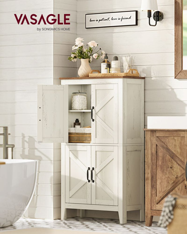 Rustic White Farmhouse Storage Cabinet with Barn Doors and Adjustable Shelves