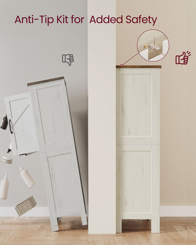 Rustic White Farmhouse Storage Cabinet with Barn Doors and Adjustable Shelves