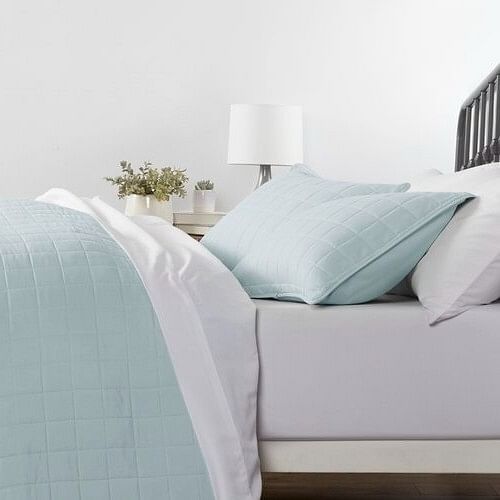 3 Piece Microfiber Farmhouse Coverlet Bedspread Set Light Blue, King/California King - Free Shipping