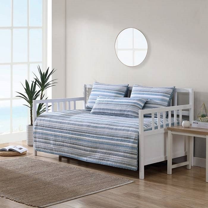 100-Percent Cotton Blue White Grey Nautical Stripes 4 Piece Daybed Cover Set - Free Shipping