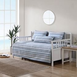 100-Percent Cotton Blue White Grey Nautical Stripes 4 Piece Daybed Cover Set - Free Shipping