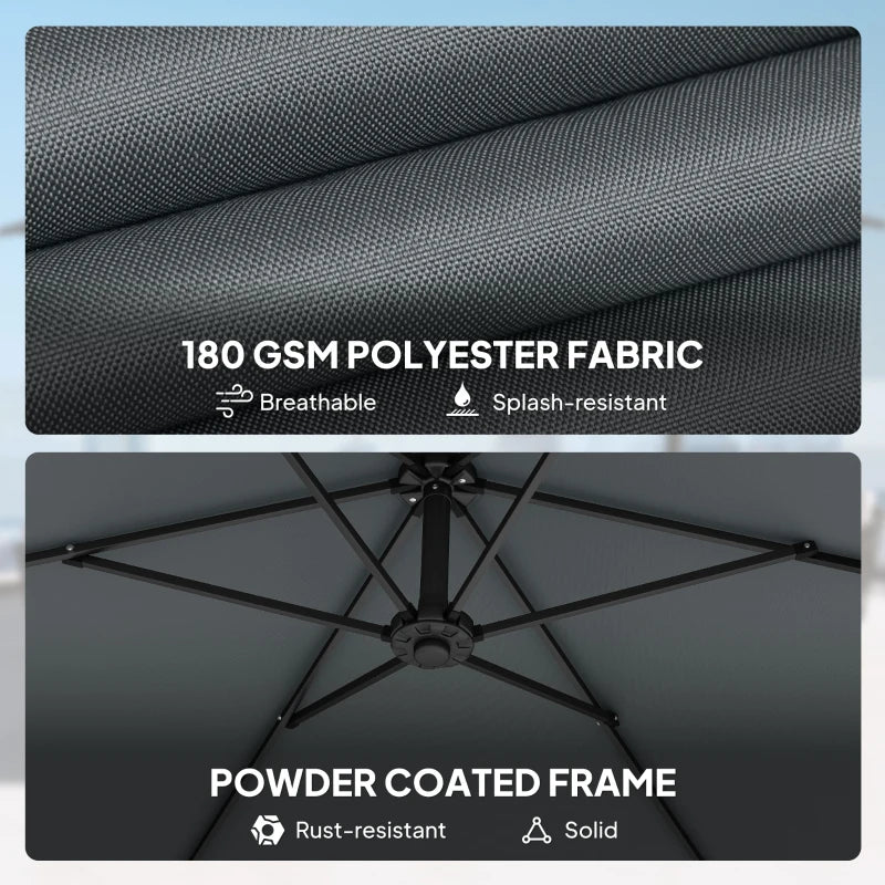 9.7 ft Offset Patio Umbrella with Water/Sand Fillable Weights, Garden Hanging Parasol with Locking Latch, Dark Grey