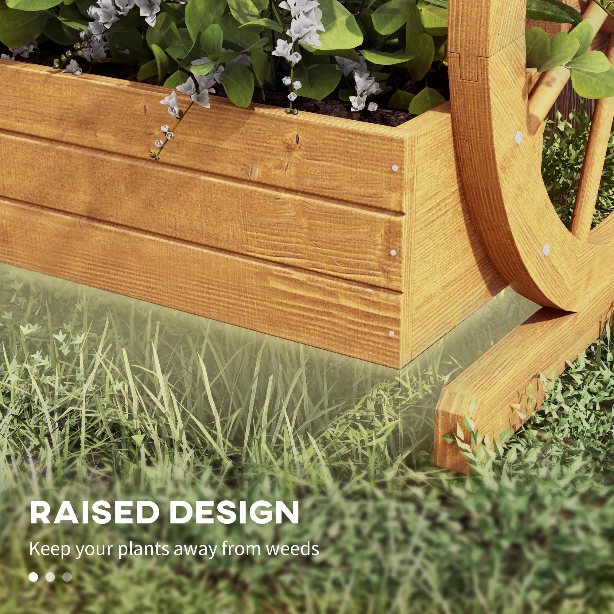 Outsunny 3-Tier Wooden Wagon Planter Box Raised Garden Bed for Vegetables Flowers Herbs 24"x24"x22"