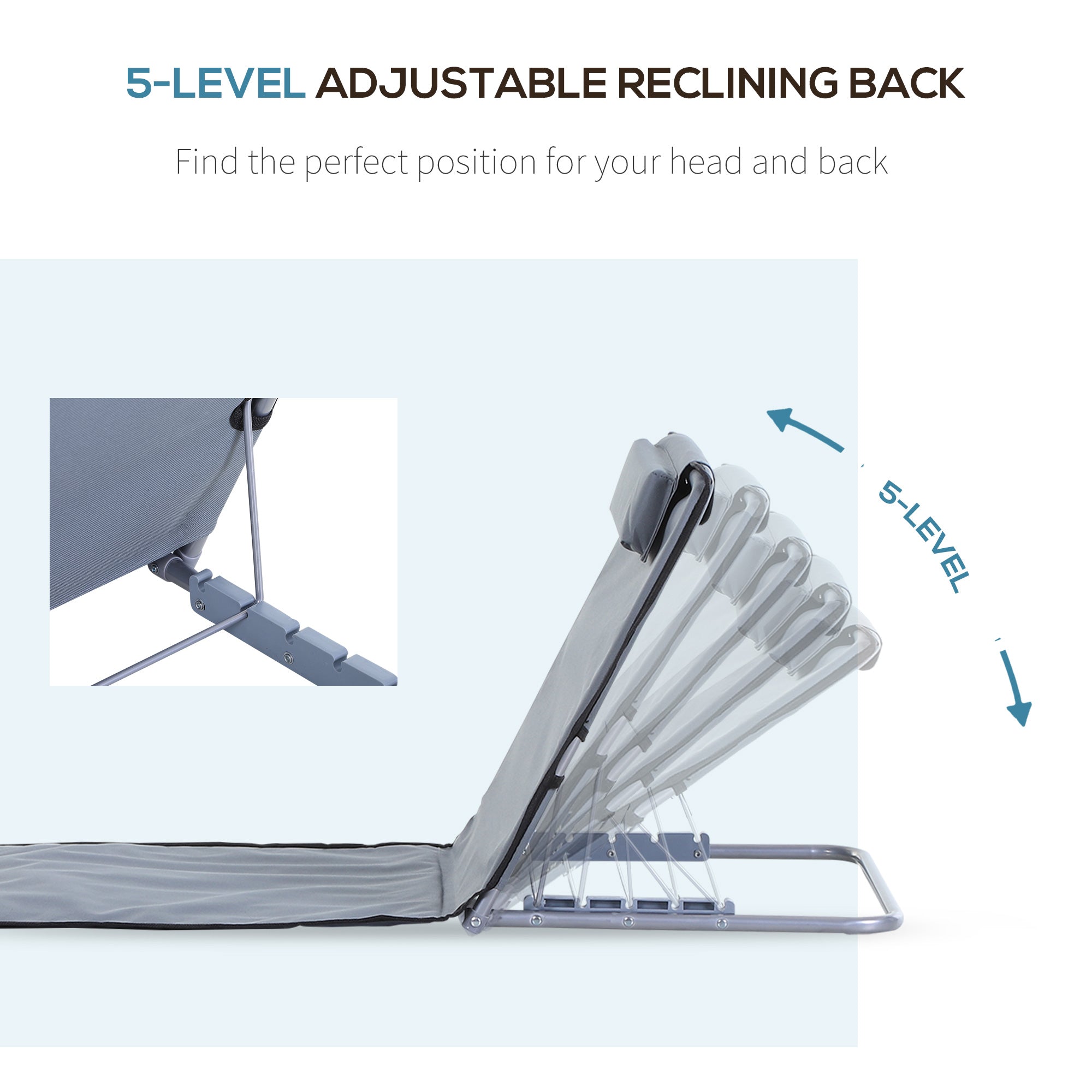 Outsunny 2 Pieces Beach Lounge Chair, Outdoor Folding Chaise Lounge Set w/ Pillow for Sunbath, Snap, Grey