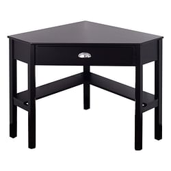 Corner Black Wood Computer Desk with Drawer - Free Shipping