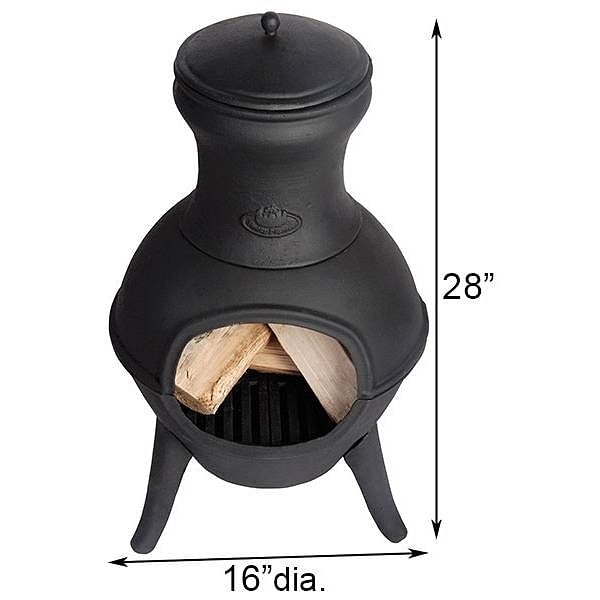 Small Black Outdoor Cast Iron Chimenea Wood Burning Fire Pit - Free Shipping
