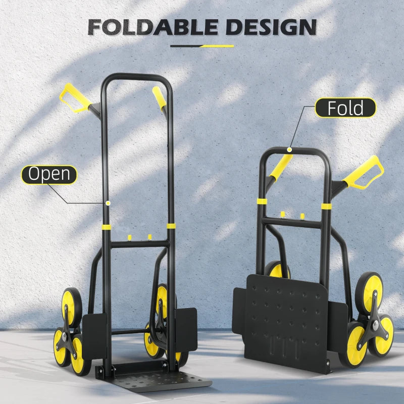 6-Wheels Stair Climber Trolley Cart, Hand Truck and Dolly, Foldable Steel Load Cart, 264lbs Capacity, Yellow