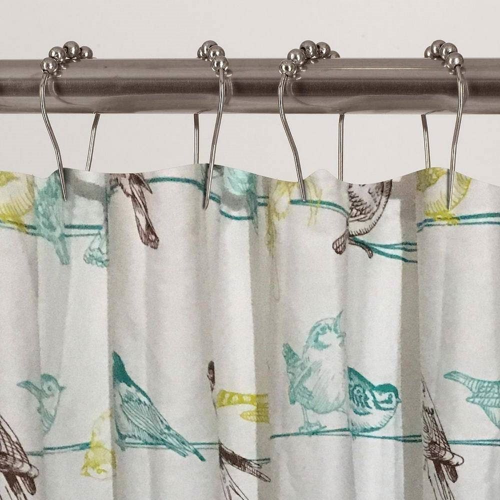 72-inch 100-Percent Cotton Fabric Shower Curtain with Teal Beige Black Birds - Free Shipping