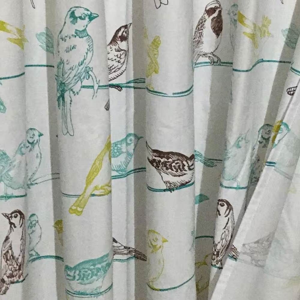 72-inch 100-Percent Cotton Fabric Shower Curtain with Teal Beige Black Birds - Free Shipping