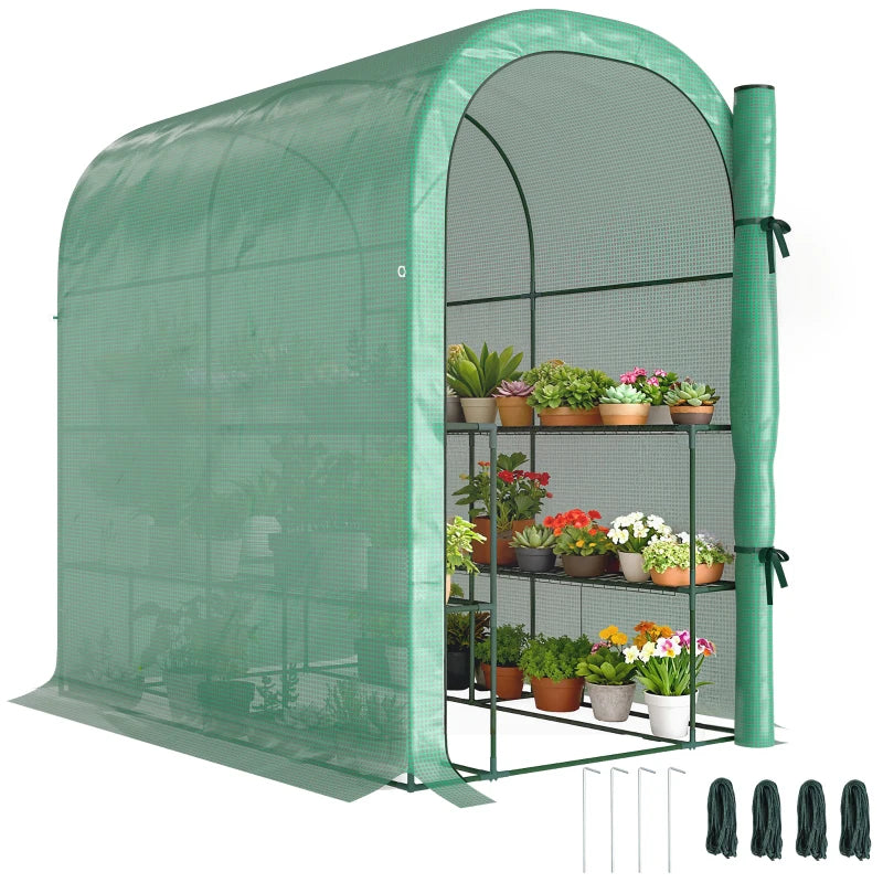 Walk-in Mini Greenhouse with Shelves, Portable Outdoor Greenhouse with Roll-up Door, 123 x 187 x 189 cm, Green