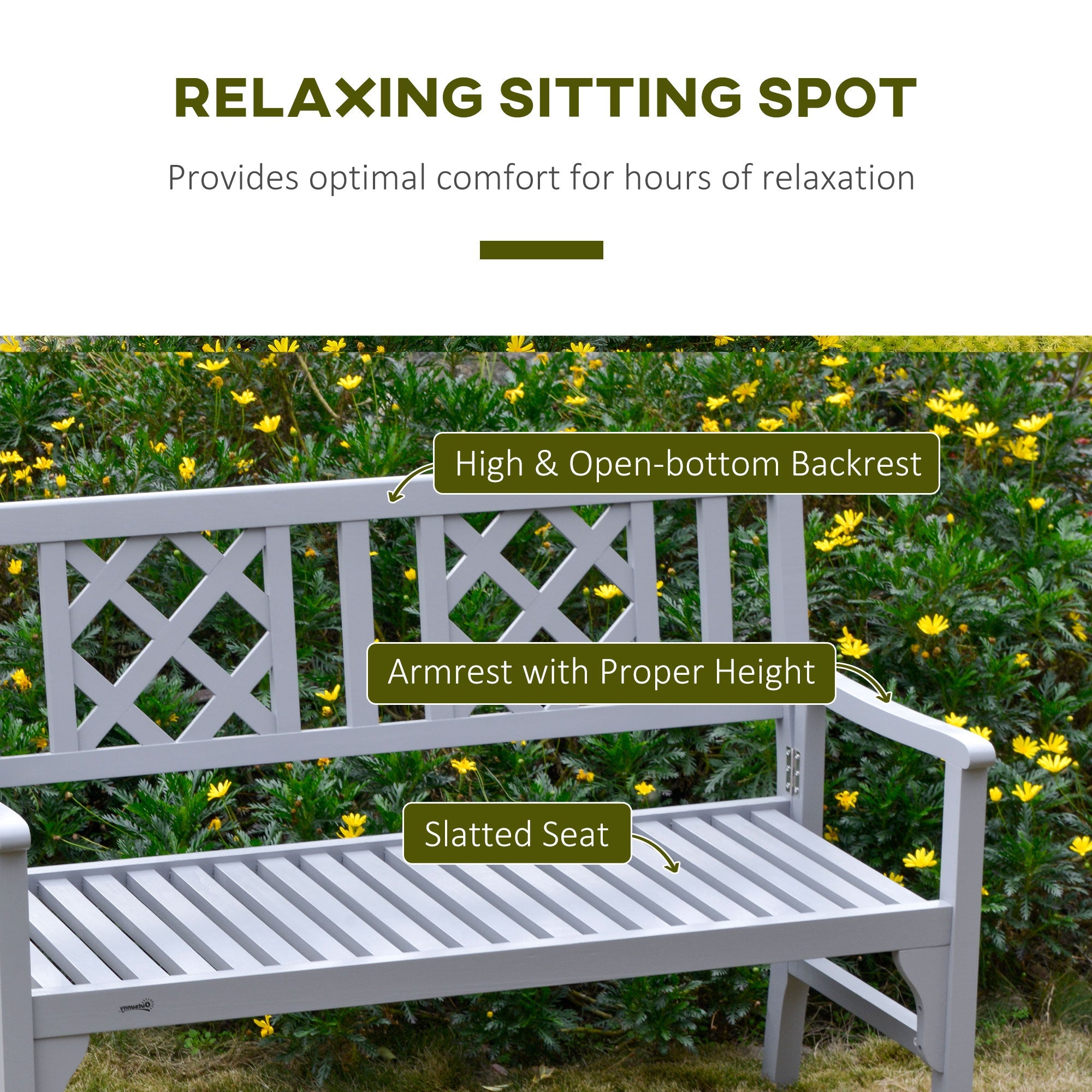 Outsunny Garden Bench 2-Seater Patio Wooden Loveseat Backrest Armrest Grey