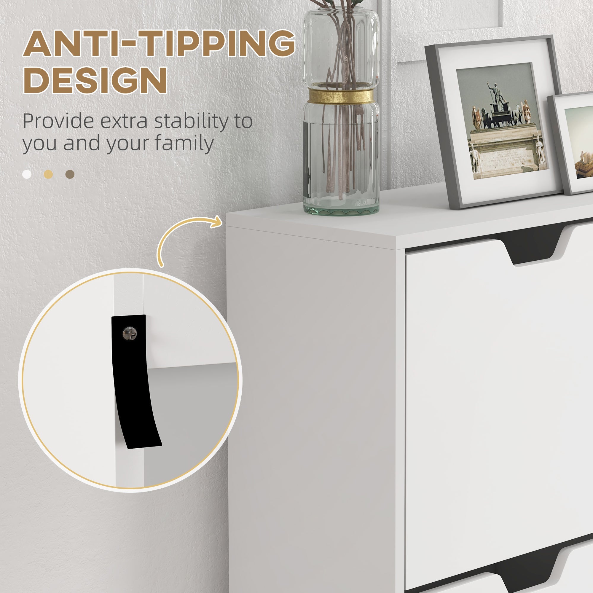 HOMCOM Shoe Storage Cabinet 4 Flip Drawers Adjustable Shelf Shoe Organizer 16 Pairs White Space Saving