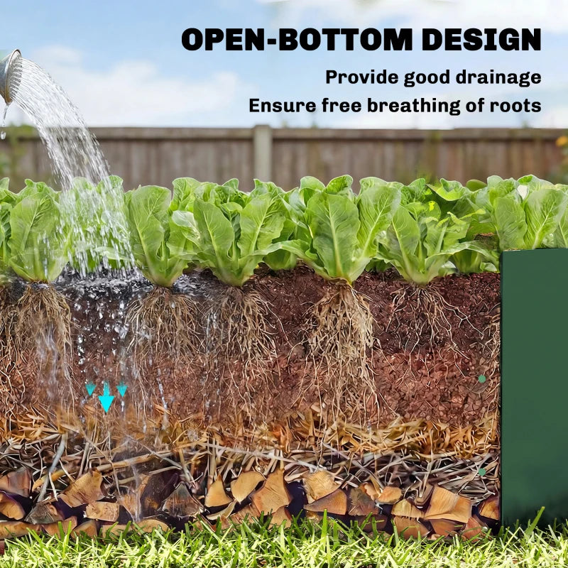 Galvanized Raised Garden Bed with Trellis for Climbing Plants, Outdoor Planter Box with Open Bottom, Green