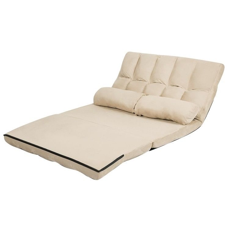 Faux Suede 5 Tilt Foldable Floor Sofa Bed Detachable Cloth Cover in Beige - Free Shipping