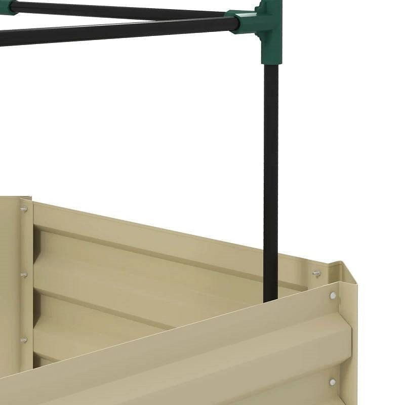 Beige Galvanized Open Bottom Raised Garden Bed Planter with Tomato Cage Trellis - Free Shipping