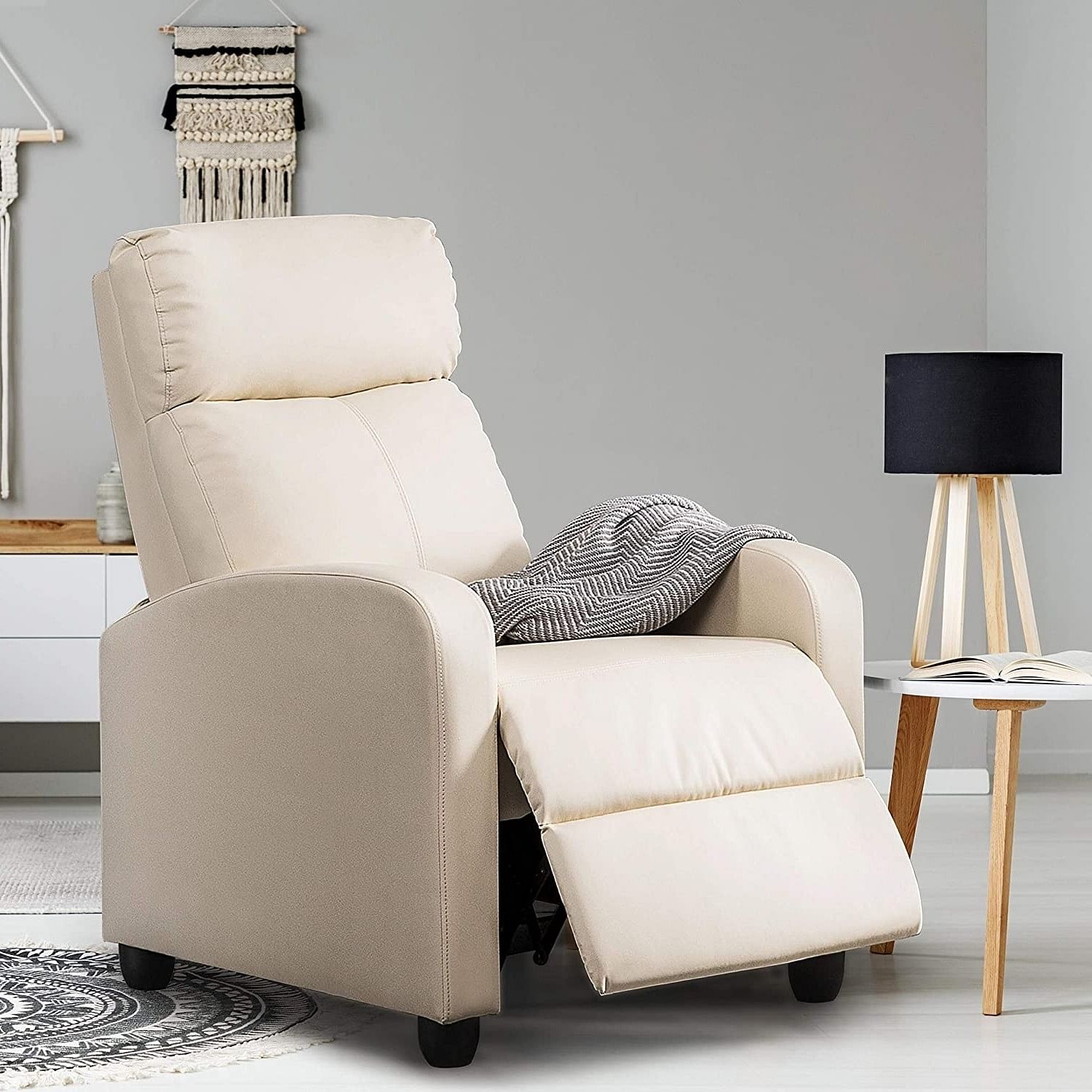 Off White High-Density Faux Leather Push Back Recliner Chair - Free Shipping