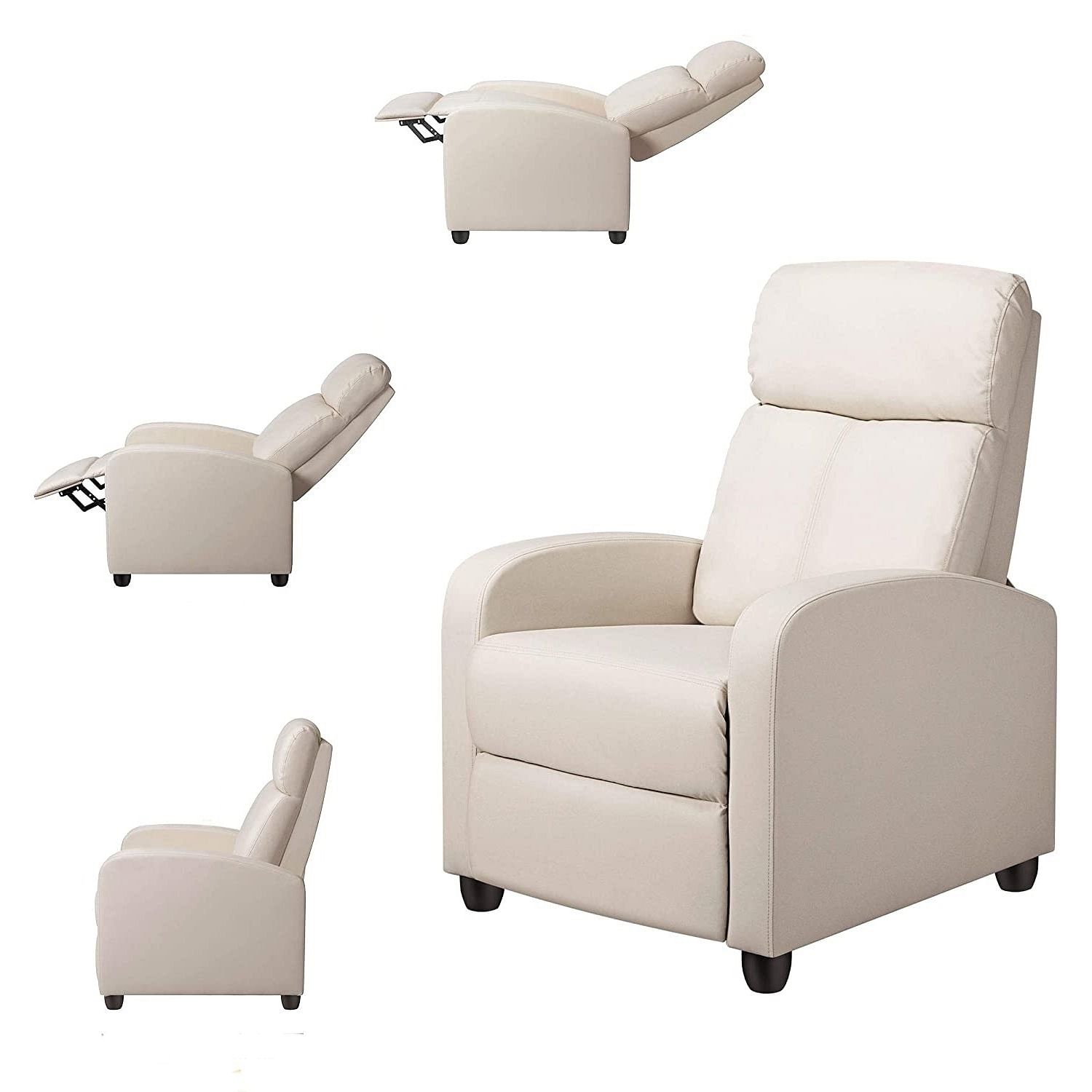 Off White High-Density Faux Leather Push Back Recliner Chair - Free Shipping