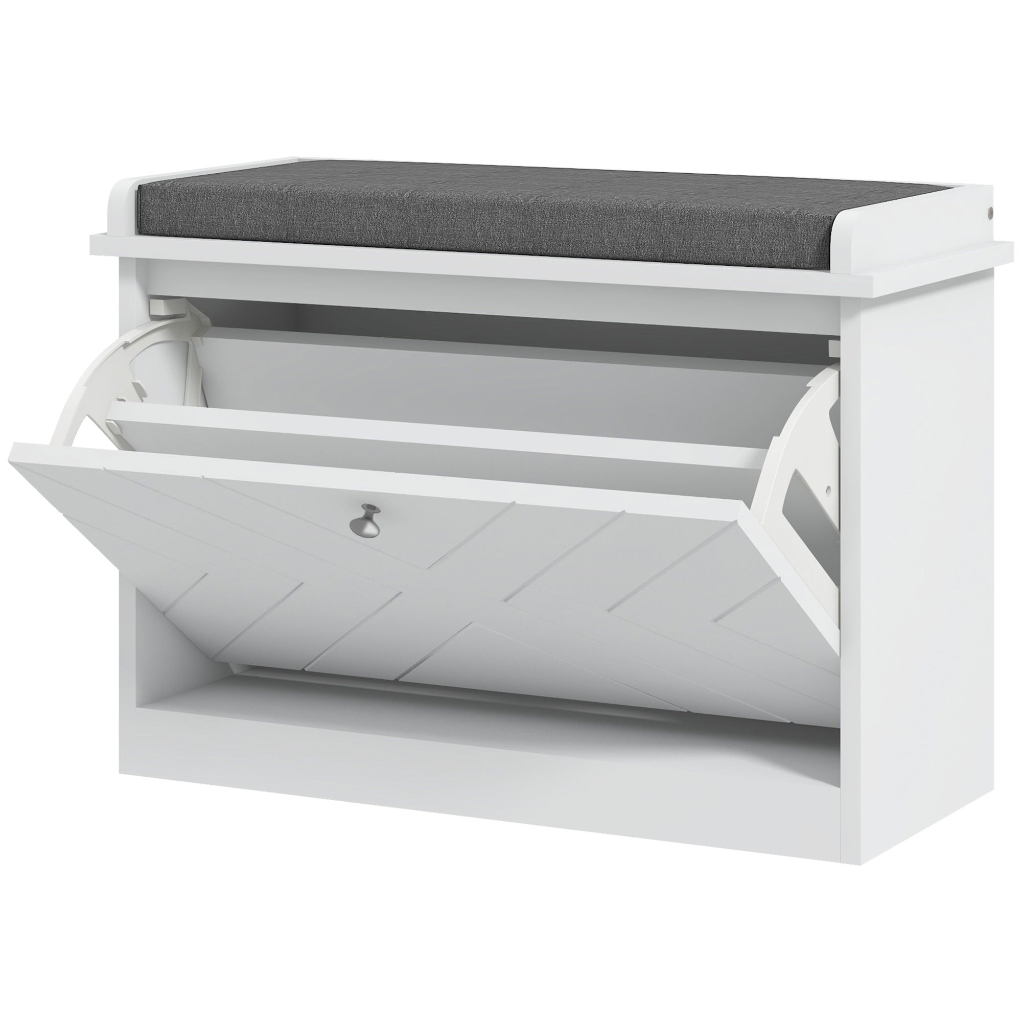 HOMCOM Entryway Shoe Bench with Storage Flip Drawer Adjustable Shelf for 6 Pairs Cushioned Hallway Bench White
