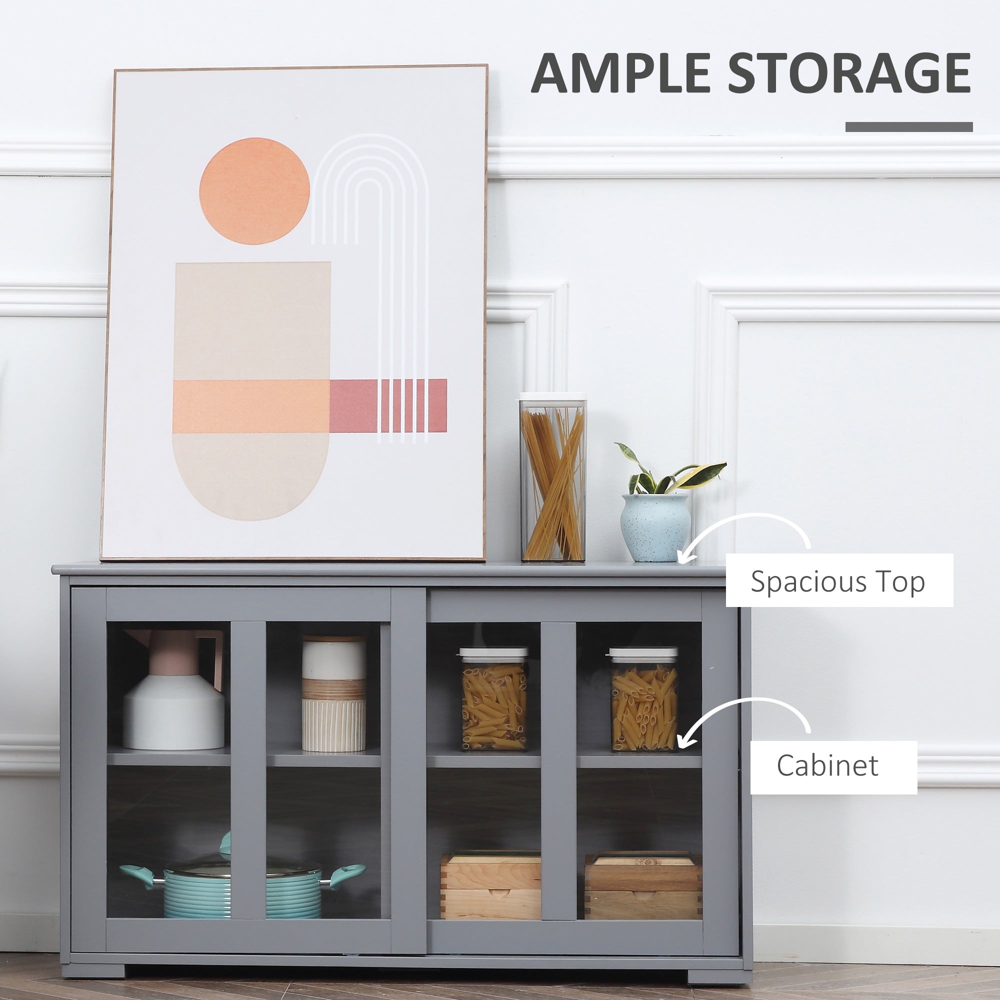HOMCOM Versatile Kitchen Sideboard Stackable Storage Cabinet Sliding Glass Door Console Serving Buffet Dining Room