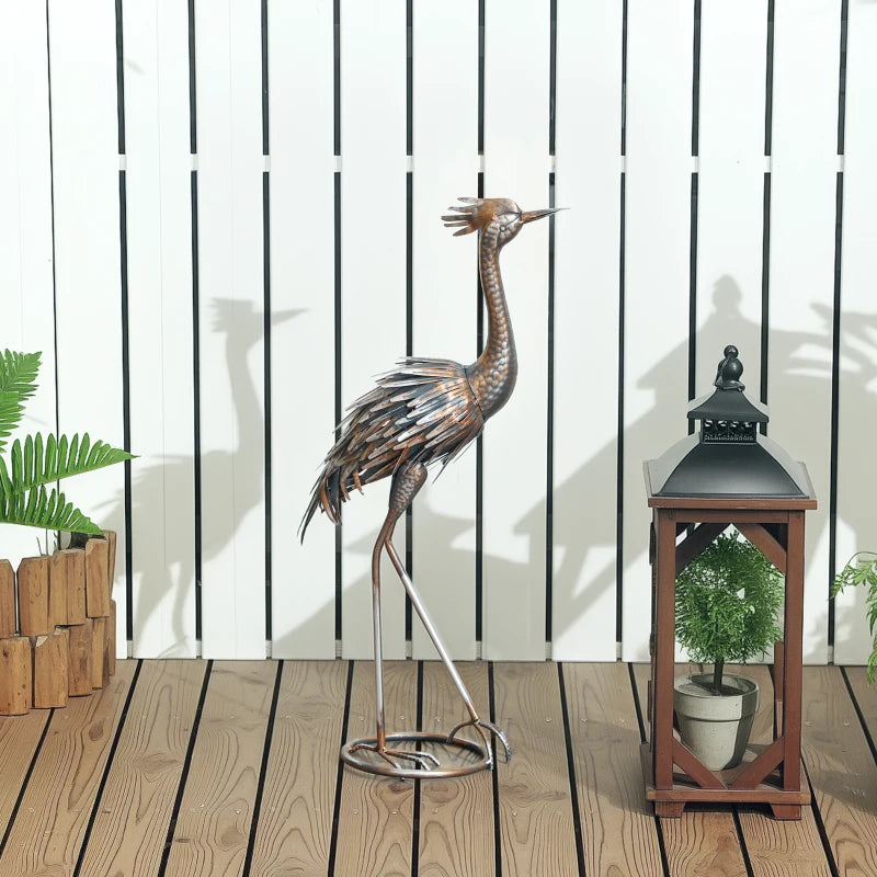 Garden Statue Heron Standing Lawn Sculpture Statue Ornament with Stakes for Lawn 12.2"W x 7.1"D x 28"H Silver Tone