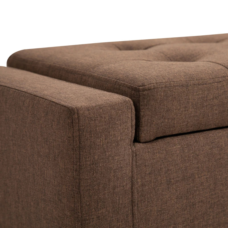 Storage Ottoman Bench, Linen Upholstered Bench with Tufted Design, Brown