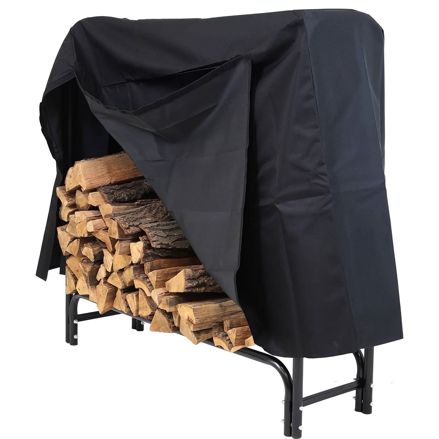 4-Ft Indoor Outdoor Black Metal Firewood Holder Log Rack with Cover - Free Shipping