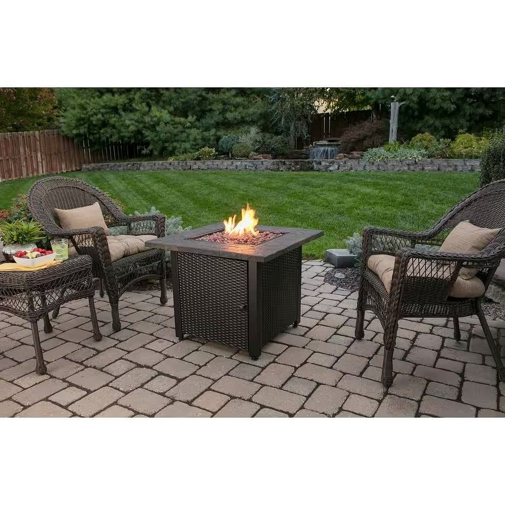 30-inch Outdoor Bronze LP Propane Gas Fire Pit with Lava Rocks and Cover - Free Shipping