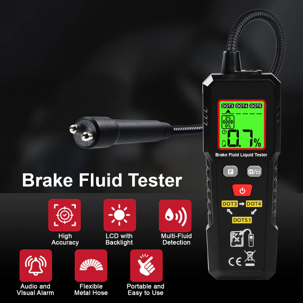 Digital Brake Fluid Tester for DOT 3, DOT 4 & DOT 5.1 with Color Backlight & Buzzer Alarm