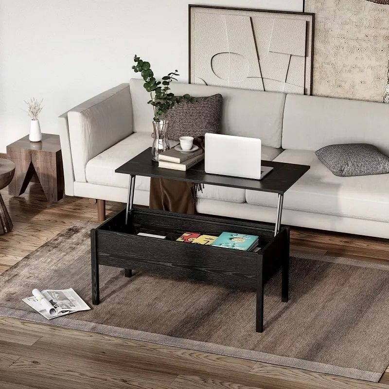 Modern Black Lift Top Coffee Table w/ Hidden Storage - Free Shipping