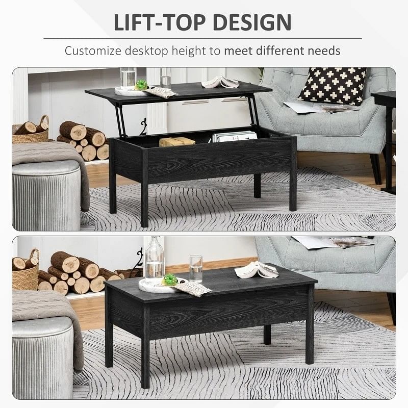 Modern Black Lift Top Coffee Table w/ Hidden Storage - Free Shipping