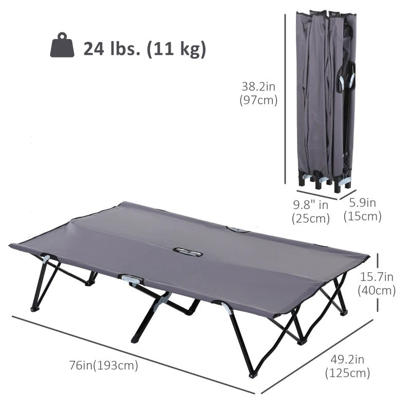 76" Two Person Folding Camping Cot Outdoor Portable Double Cot Wide Military Sleeping Bed w/ Carrying Bag Grey