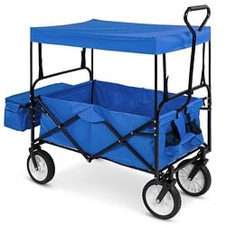 Collapsible Utility Wagon Cart Indoor/Outdoor with Canopy - Blue - Free Shipping