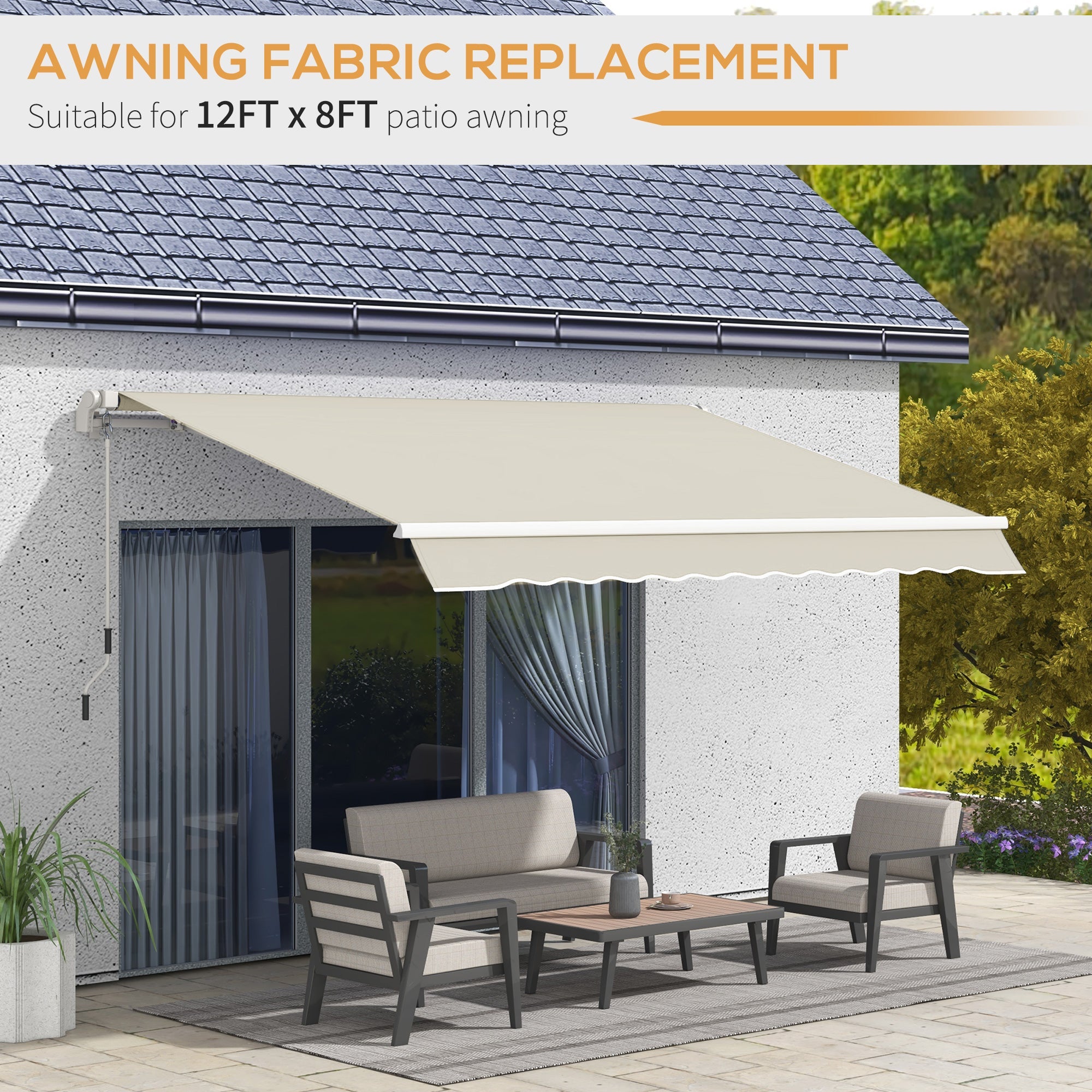 Outsunny Retractable Awning Canopy: 11'x8' Cream White Fabric Replacement for Outdoor UV Blocking Sunshade